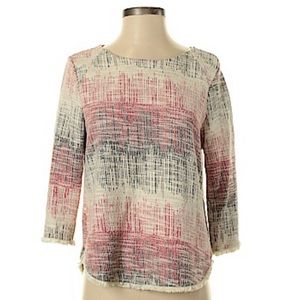 3/4 Sleeve Texture Top (pink/gray/cream)